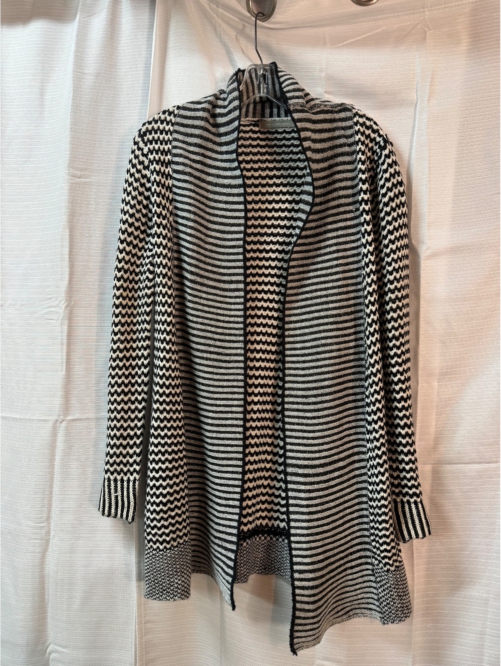 Black and White Striped Open Front Cardigan Sweater